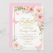 蝶々が赤ちゃんシャワーを浴びる途中にある 招待状 (正面/裏面)