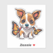蝶々が飛び交う可愛い犬 シール (シート)