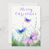 蝶々とクリスマスカー飛んでいるド カード (正面)