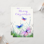 蝶々とクリスマスカー飛んでいるド カード (正面/裏面インサイチュ)