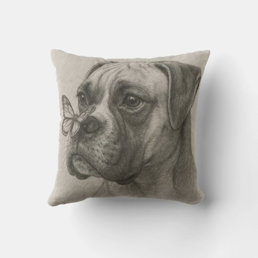 蝶々と出会うボクサー犬 クッション (裏面)