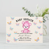 蝶々と可愛いクマのベビーシャワー 招待状 (スタンド正面)