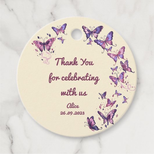 蝶々と庭のバースデーパ感謝していーティ フェイバータグ (正面)