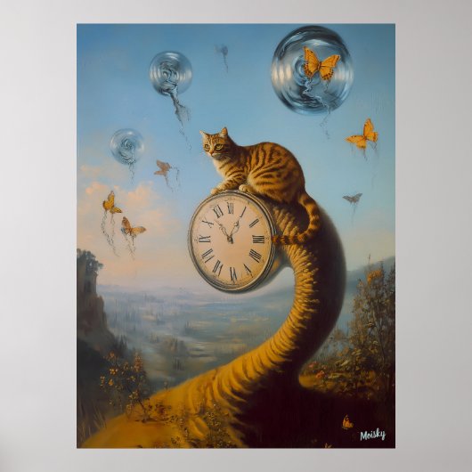 蝶々と時計の超現実的な猫 – Surrealist ポスター (正面)