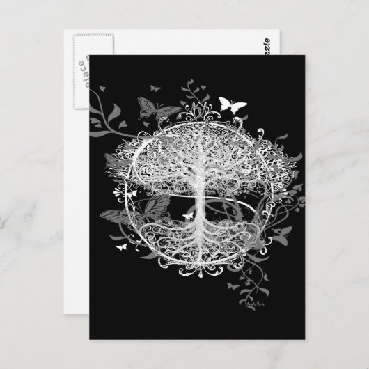 蝶々と白い生活の木 ポストカード (正面/裏面)