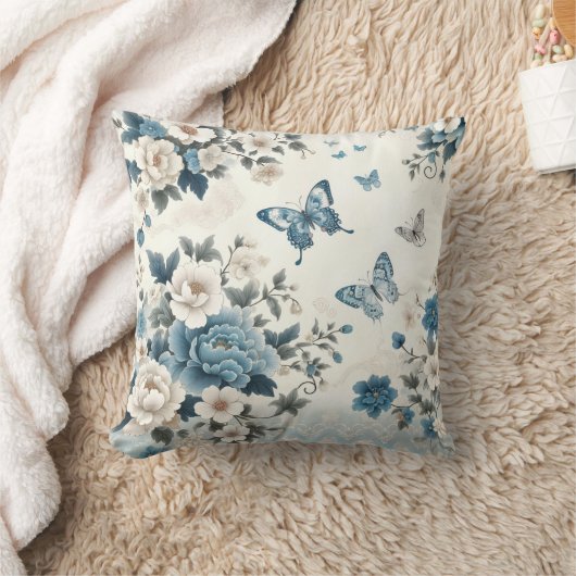 蝶々と花 クッション (ブランケット)