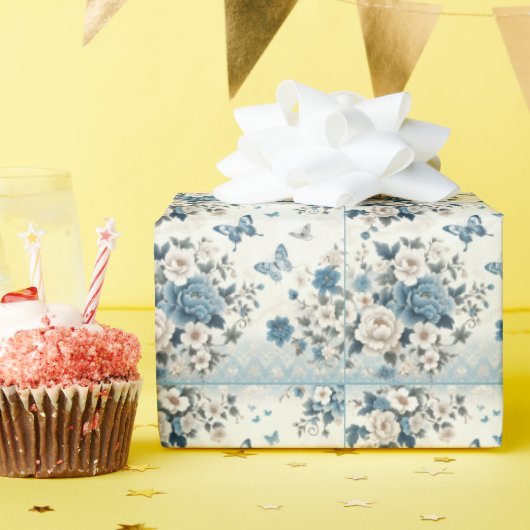 蝶々と花 ラッピングペーパー (誕生日パーティー)
