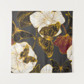 蝶々と花：春のボーホーパターン タペストリー (正面(横))