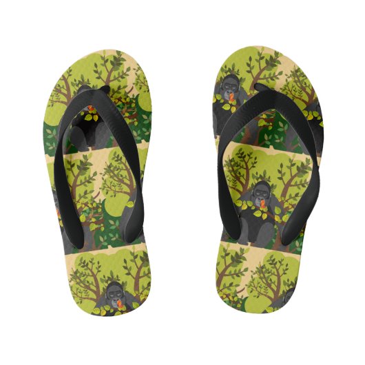 蝶々に魅了されるゴリラ キッズビーチサンダル (フットベッド)