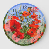 蝶々のいるポピー畑 ラージ壁時計 (正面)