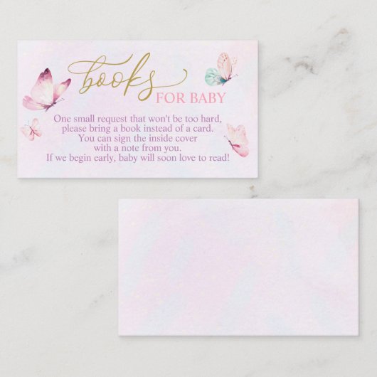 蝶々の赤ちゃんシャワーがブックカードを持ってくる エンクロージャーカード (正面/裏面)