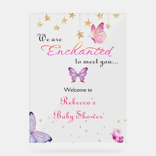 蝶々の赤ちゃんシャワーに会えて魅了されている アクリルサイン (正面)