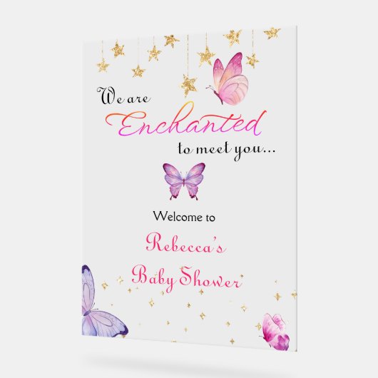 蝶々の赤ちゃんシャワーに会えて魅了されている アクリルサイン (傾斜)