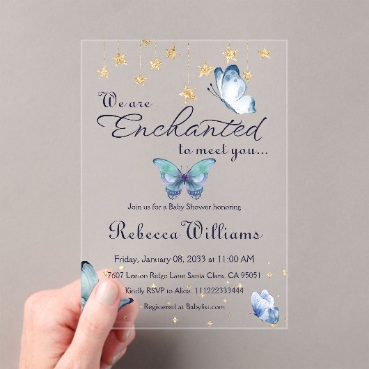 蝶々の赤ちゃんシャワーに会えて魅了されている アクリル招待状 (インサイチュ (ポータブル))