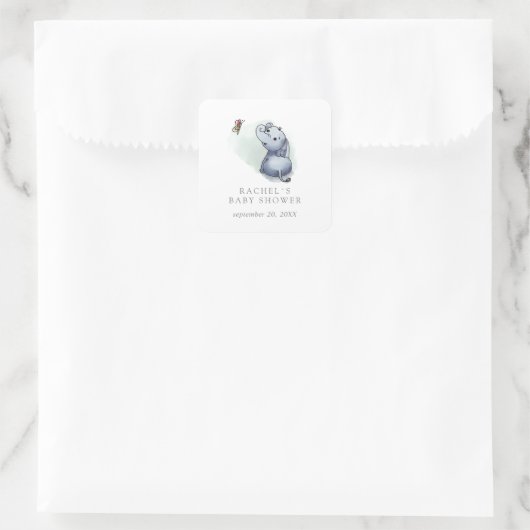 蝶々の赤ちゃんシャワーの愛用のデーム象 スクエアシール (バッグ)