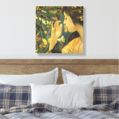 蝶々の飛行を伴う美しい若い女性 キャンバスプリント (インサイチュ (寝室))