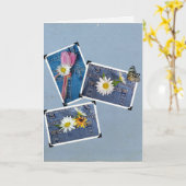 蝶々を持つブルージーンポケットの花 カード (黄色い花)