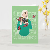 蝶々を描いたかわいいフォトグラファーの少女 カード (黄色い花)