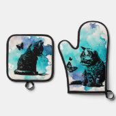 蝶々を飼っている猫 鍋つかみ&鍋敷きセット (正面)