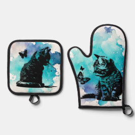蝶々を飼っている猫 鍋つかみ&鍋敷きセット