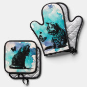 蝶々を飼っている猫 鍋つかみ&鍋敷きセット (正面/裏面)
