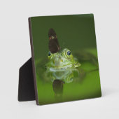 蝶々を鼻にかけたかわいいカエル フォトプラーク (正面)