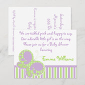 蝶々ドットベビーシャワー招待状 紫/緑 招待状 (正面/裏面)