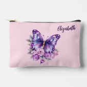 蝶々ピンクの紫色の花 アクセサリーポーチ (正面)
