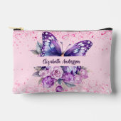 蝶々ピンクの紫色の花 アクセサリーポーチ (正面)