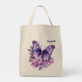 蝶々ピンクの紫色の花 トートバッグ (裏面)