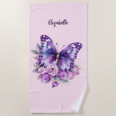 蝶々ピンクの紫色の花 ビーチタオル (正面)