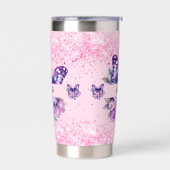 蝶々ピンクの紫色の花 保温保冷タンブラー (左面)