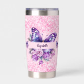蝶々ピンクの紫色の花 保温保冷タンブラー (背面)