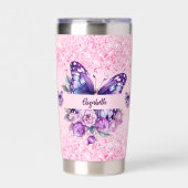 蝶々ピンクの紫色の花 保温保冷タンブラー (正面)