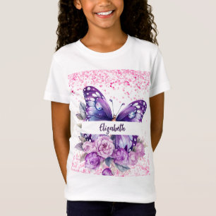 蝶々ピンクの紫色の花 Tシャツ