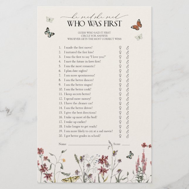 蝶々彼は彼女はワイルドフラワーシャワーゲームを言った (正面)