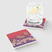 蝶々日本のが花の中で赤 ストーンコースター (横)
