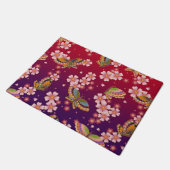 蝶々日本のが花の中で赤 ドアマット (アングル)