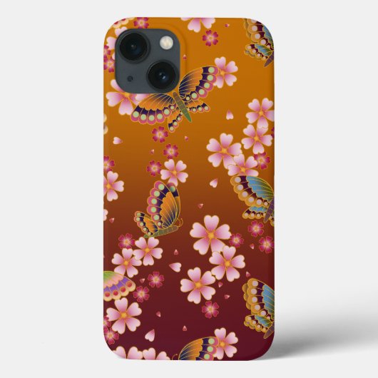 蝶々日本のアミド桜の花の金ゴールド Case-Mate iPhoneケース (裏面)