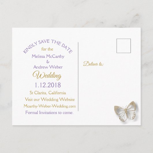 蝶々紫の写真日付はがきを保存 案内ポストカード (裏面)