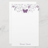 蝶々紫の白い文房具パーソナライズされた(Butterfly Purple Whimsy Statio 便箋 (正面/裏面)