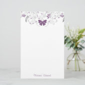 蝶々紫の白い文房具パーソナライズされた(Butterfly Purple Whimsy Statio 便箋 (スタンド正面)