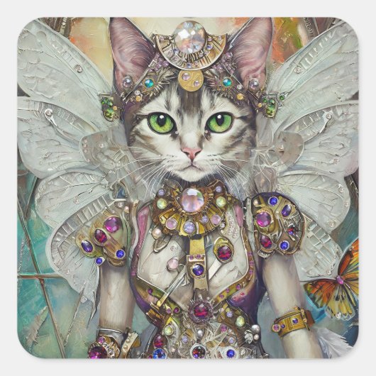 蝶々翼旅団の雪のクイーンキャット スクエアシール (正面)