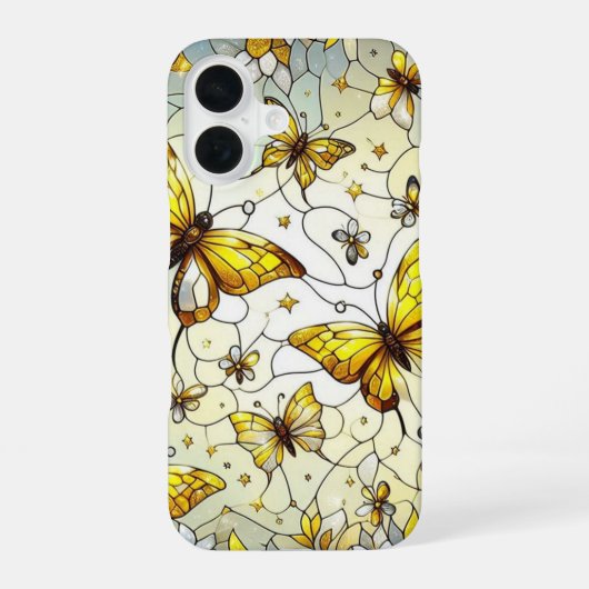 蝶々 ステンドグラス柄 iPhone 16ケース (裏面)