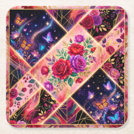 蝶々、 花の夢 & ゴールデンエレガンス スクエアペーパーコースター