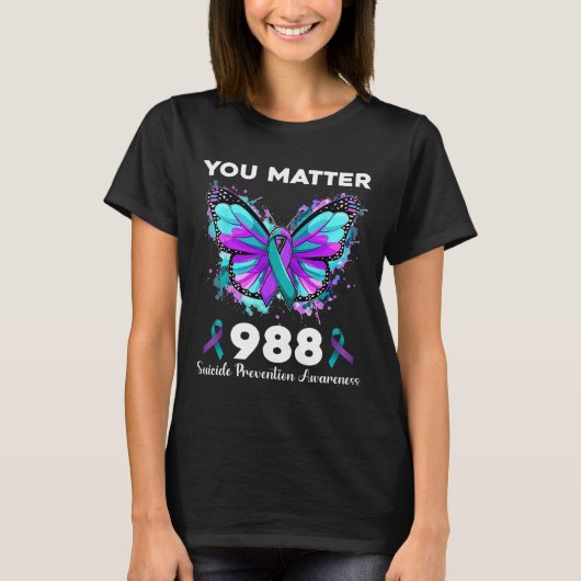 蝶あなた問題988自殺予防アウェア Tシャツ (正面)