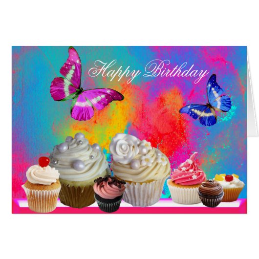 蝶おいしいカップケーキ,カラフル誕生日 (正面横)