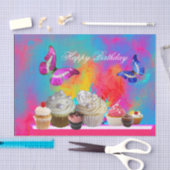蝶おいしいカップケーキ，カラフル誕生日 薄葉紙 (クラフト)