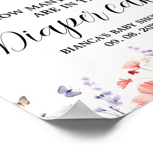 蝶おむつケーキ推測ベビーシャワーゲーム ポスター (角)