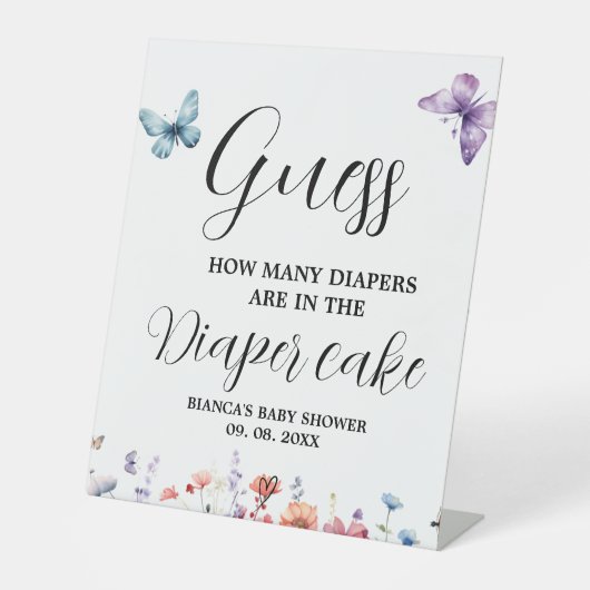 蝶おむつケーキ推測ベビーシャワーゲーム 台座サイン (正面)